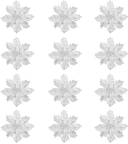 12 stücke Glitter weihnachtsstern künstliche weihnachtsstern künstliche weihnachtsbaumschmuck Ornamente (weiß)