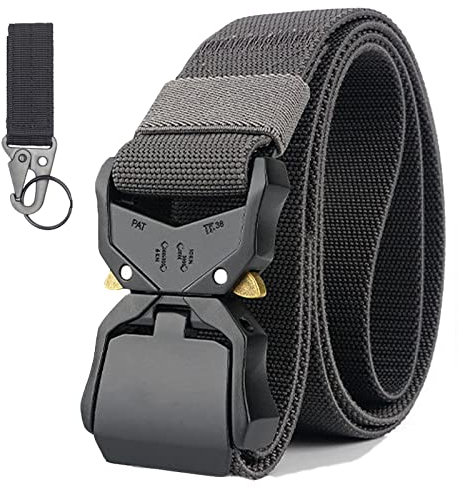 Bansga Herren Taktischer Gürtel, Schnellverschluss-Nylongürtel im Militärstil, Geschenk mit Haken(C-Grau)