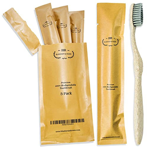 Bleeker and Rowe Biologisch abbaubare, umweltfreundliche Zahnbürsten – einzeln versiegelt – BPA-freie weiche Borsten – nachhaltig – recycelte Verpackung (5 Stück)