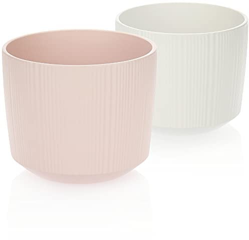 com-four® 2X Blumentopf aus Keramik - Pflanzentopf für Blumen und Kräuter - Pflanzenübertopf für Garten, Balkon und Wohnung - Keramiktopf (weiß + rosa)