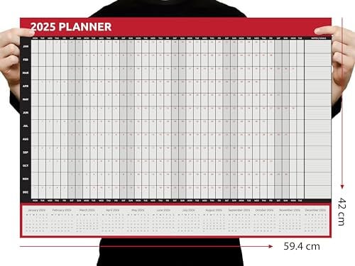 Wandplaner für 2023, A1-Format, 84 x 59 cm, Ganzjahreskalender, Home Office, Arbeit läuft Januar bis Dez