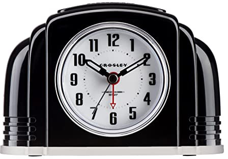 Timelink Crosley Vintage Art Deco Analog-Wecker, leiser Sweep, nicht tickend, automatisch, dimmbar, intelligentes Licht, einfache Bedienung, Schwarz