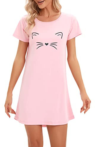 MAGIC ARMOR Chemise de Nuit en Coton à Manches Courtes pour Femme - Taille S à XXL Rose L
