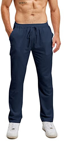 Lanckeli Pantalon de Yoga d'été en Lin pour Hommes avec Cordon de Serrage, Pantalon Coton Lin Homme, Pantalon Long Décontracté et Léger.