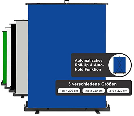 Walimex pro Roll-up Panel Hintergrund blau 165 x 220 cm, Fotohintergrund mit Transportbox, Hintergrundsystem für Fotostudio, knitterfreie Fotoleinwand ideal für Freistellen und Chromakeying