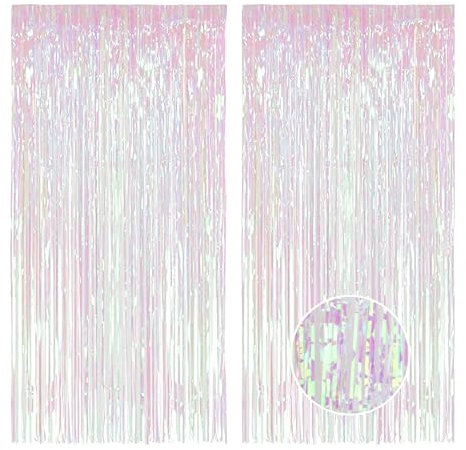 AIBAOBAO 2 Stück Lametta Vorhang, Sieben Farben Metallic Regen Vorhang für Hochzeit Verlobung Brautdusche Bachelorette Bühnendekor Geburtstag Baby Disco Party Fasching Karneval Deko