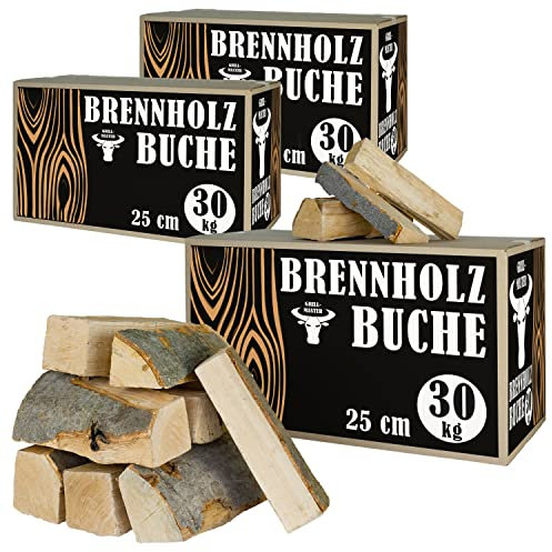 Buche Brennholz Kaminholz 90 kg für Ofen und Kamin Kaminofen Feuerschale Grill Feuerholz Holz Buchenholz Holzscheite Wood 25 cm Kammergetrocknet Grillmaster