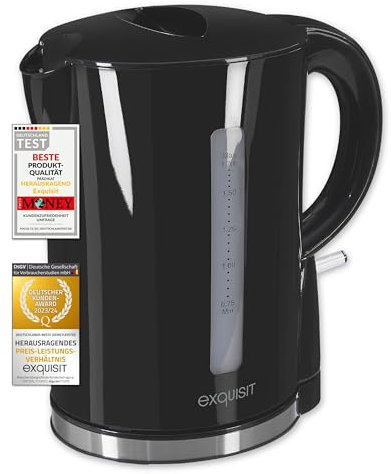 Exquisit Wasserkocher WK 3102 swi | Elektrischer Wasserkocher 1,7 Liter Volumen | 2200 Watt | Anti Kalk | Überhitzungs-und Trockenlaufschutz Schwarz