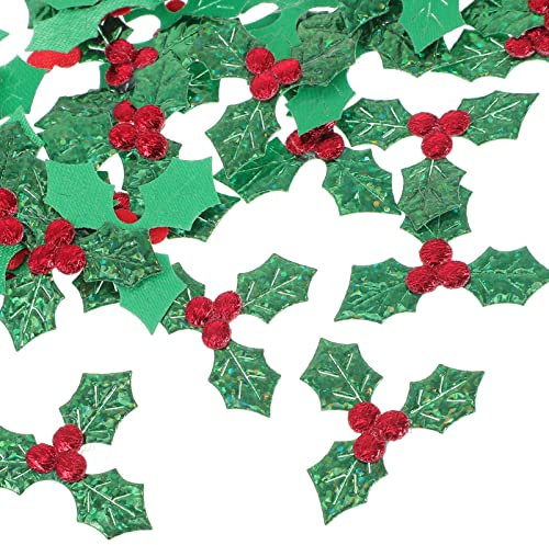Gadpiparty 100 Pièces Baies de Houx avec des Feuilles Vertes Faux Baies Rouges Mini Triple Feuille Embellissements Feuille Artificielle de Noël pour Les Étiquettes de D' Arrangement de