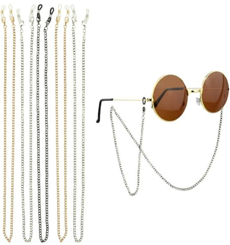 Kikuo 3 Cadenas de Eyeglass Chain, Cadena Gafas, Cordón para Gafas de Metal Antideslizante Cuerda Gafas, Cordones para Gafas para Hombres y Mujeres Deportivas (Plata Dorada Negra, 29.92 Pulgadas)