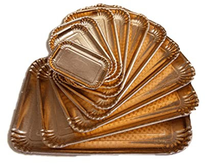 MAQA Vassoi per dolci in cartone pressato varie misure, Vassoio rettangolare per pasticceria, Vassoio oro per alimenti 25x35 cm