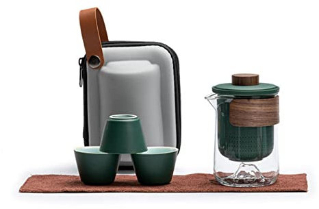 IEKEI Retro Black Pottery 1 Pot 3 Cups Tea Set Outdoor Keramik Reise Teegeschirr Tragbare Glas Teekanne mit Filter Kung Fu Teebereiter Set