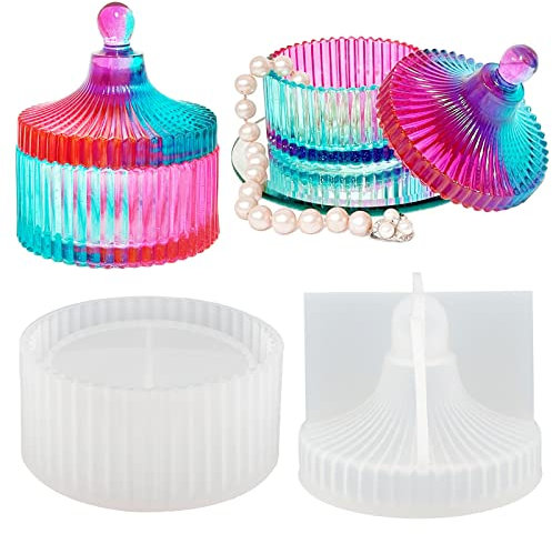 Tuxuzal Silikonform Epoxidharz Aufbewahrungsbox Silikonform Dose Mit Deckel Rillen Epoxy Resin Schmuckdose Gießform Schachtel Epoxidharz Formen für Teelichthalter Kerzenhalter Form（Gestreifte）