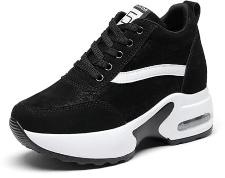 JAOOUU Sneakers Donna Zeppa Scarpe da Ginnastica Moda Casual Sportive Running Fitness Tacco Zeppa 9 CM Nero 38EU