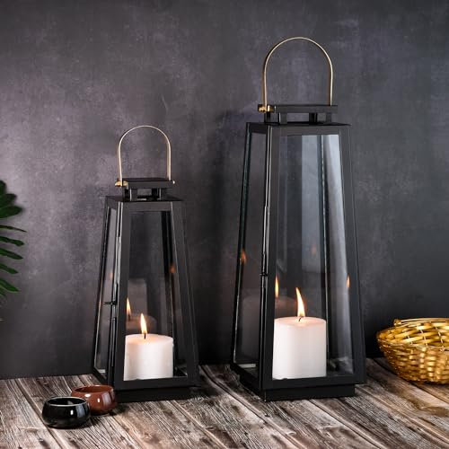 Marrakesch 2er Set LED Laterne Windlicht 40cm | Laternen mit LED-Kerze Batterie betrieben und mit Timer Funktion | Gartenlaterne für Draußen Eirik modern als Gartendeko