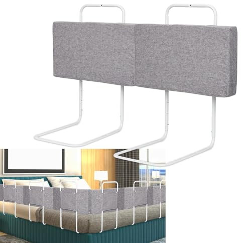 Ansobea 50x28cm Bettgitter Rausfallschutz Babybettgitter, Kinderbettgitter 5-Loch Höhenverstellbar, Bettschutzgitter für Kinderbetten und Familienbetten, Grau