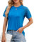 BellaDila Damen Sommer Spitze Kurzarm T-Shirt Rundhals Elegant Vorne Plissee Bluse Locker Top Tunika Oberteile 2024, Pfauen Blau, L