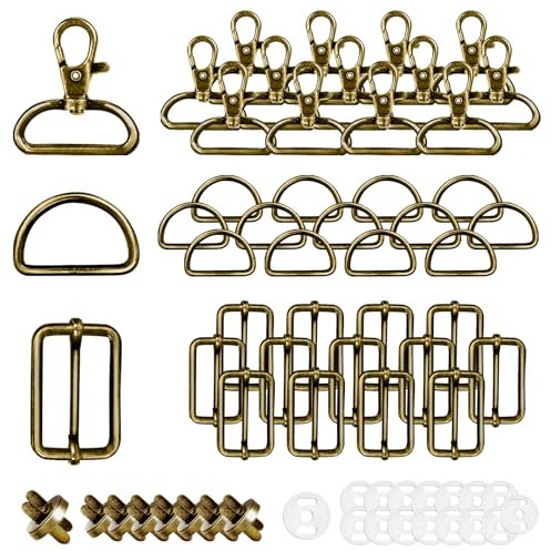 Drehbare Karabinerhaken D-Ringe Mit Drehgelenk Schlüsselanhänger Triglide-Schiebeschnalle 50 Stück Gurtversteller Metall Magnetknöpf Schnallen und Verschlüsse 32mm Bronze für DIY Nähen Zubehör