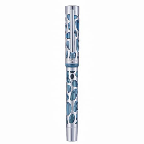 TiStm Fountain Pen Vacuum Fountain Pen EF/F/M Transparent Gray-Silver Acrylic Hollow Carved Water Drop with Box Writing Gift Set Pens (Size : M 0.7mm)