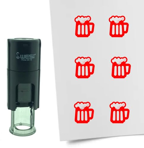CombiCraft Selbstfärbender Stempel Bier in Rot, 10mm rund - Ideal für Bulletjournals und Treuekarten