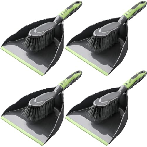 Zopeal Juego de 4 mini recogedor y cepillo, recogedor pequeño con escoba, escoba angular de mano y recogedor para el hogar, habitación, cocina, coche, oficina, vestíbulo, limpieza de suelos interiores