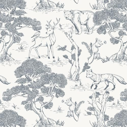 Fiula Papier Peint Autocollant Avec Motifs d'Animaux Feuille Adhésive Pour Décoration Murale De Chambres De Meubles Imperméable Bleu Et Gris 41CM x 3M