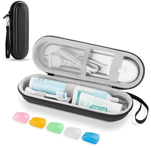 TYSORETY 5 Stück Zahnbürsten Abdeckungen & A Zahnbürsten-Reiseetui für Oral-B/Oral-B Pro/Phlips Sonicare Elektrische Zahnbürste, Tragbares Hartschalen Reisetasche (schwarz)