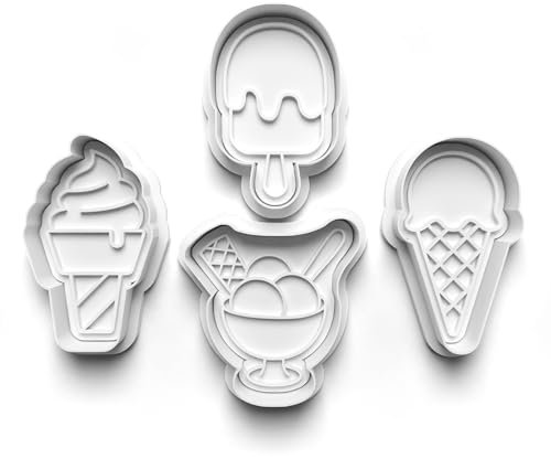 Set di 4 formine per biscotti a forma di gelato, sundeas, stampi per biscotti, pasta fondente, per bambini, fai da te