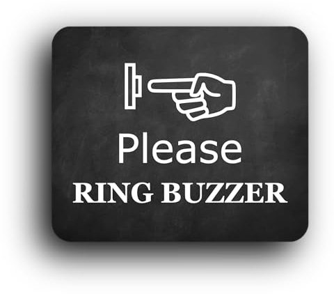 Panneau autocollant noir « Please Ring Buzzer » - 12 x 10 cm - Impression UV pour l'extérieur