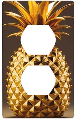 Plaque murale décorative duplex pour prise électrique - Plaque d'interrupteur pour décoration d'intérieur - 11,4 x 7,9 cm - Image d'ananas doré