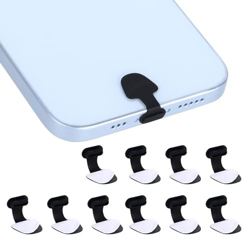 USB C-Type Protector Cover Cap, 10 Pieces Self- Adhesive Silicone Type-C Anti-Lost Dust Plugs Removable USB C Cell Phone Charging Port Dust Protector Plug Covers for Mobile Phone Laptop, Black