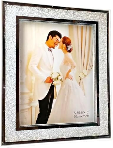 Bilderrahmen, 20 x 25 cm, freistehend, Hoch- oder Querformat, moderner Stil, silberfarbene Diamanten, verspiegelte Kristalle