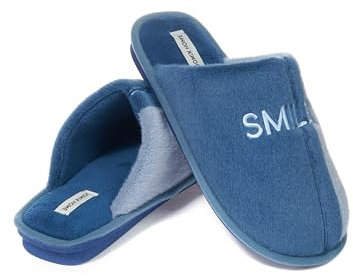 JOMIX Ciabatte Uomo Invernali da Casa Pantofole Pelose Calde Flat Termiche Comode e Morbide MU9730(Blu,43)