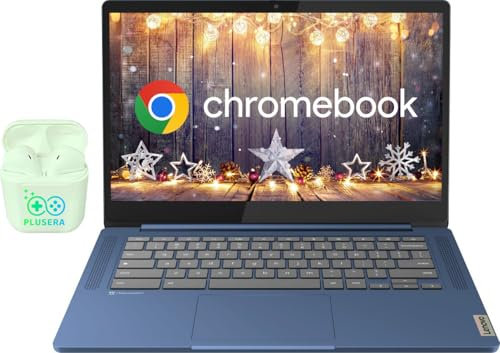 Lenovo IdeaPad Slim 3, 14 FHD IPS Touchscreen Chromebook Laptop, Processore MediaTek Kompanio 520 8-Core, 4 GB RAM 320 GB di memoria (64 GB eMMC + scheda SD da 256 GB), Chrome OS, auricolari PLUSERA,