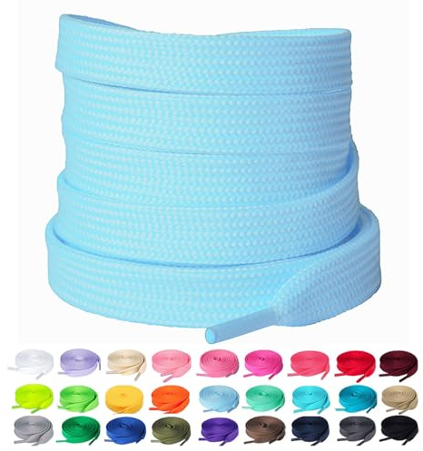 Olukssck 2 Paar Flache Schnürsenkel, 10 mm breite Reißfeste Schuhbänder für Sneakers, Sportschuhe, Turnschuhe, Freizeitschuhe, Himmelblau, 120cm
