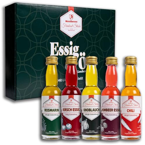 Essig & Öl Feinkost Geschenkset, Ausgefallenes Set mit Essig und Öl-Flaschen, Ideal als Probierpaket oder Geschenk und Mitbringsel für Feinschmecker, Erwachsene & Frauen, zum Essen & Kochen 5x 40ml