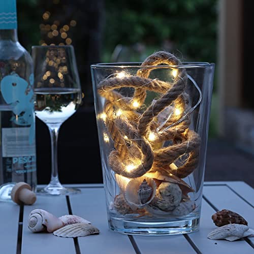 LED Lichterkette Seil Juteseil Naturkordel dekoratives Tau 20LED 1m lang batteriebetrieben mit Timer (Länge: 1m - 20LED)