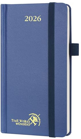POPRUN Dünner Terminplaner 2026, Taschenkalender, fester Einband, klein (16,5 x 9 cm), Wochenansicht, Terminkalender, vertikaler Wochenplaner, 25, Innentasche (Marineblau) TJ-26-CEHTP7-NYB
