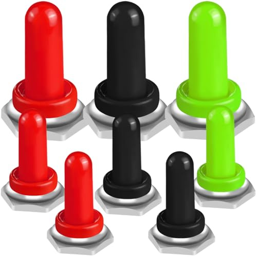 MKBKLLJY 8 Stück Kippschalter-Abdeckung 12mm EPDM-Gummi Universal-Knopf Hutmanschette Metallgewinde Sechskant-Abdeckkappe wasserdicht feuchtigkeitsbeständig staubdicht schwarz grün rot