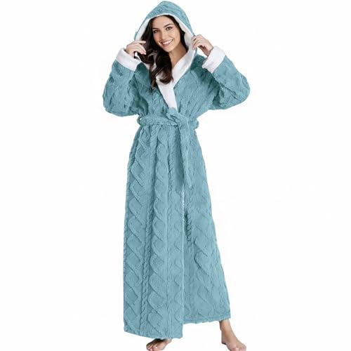 PUTUO Bademantel Damen Lang mit Kapuze: Flauschig Morgenmantel aus dicker Microfaser Fleece für Frauen – Kuscheliger Plüsch Saunamantel für Winter – Weich & Warm