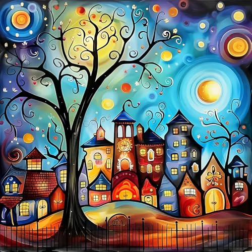 DPIDEA Diamond Painting Halloween, 5D Diamond Painting Erwachsene Haus | Diamant Painting Bilder 30x30 cm DIY Diamant Malerei Runde Steine für Zuhause Dekor