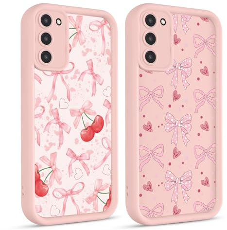 Yirlbey 2 Stück für Samsung Galaxy S20 FE 5G / S20 Lite / S20 Hülle 6,5'' Handyhülle Aesthetic Motiv Kirsche Schleifen Herz Muster Design, Weiche Bunt Silikon TPU Kameraschutz Schutzhülle Mädchen Case