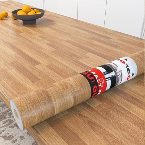 Decotalk Vinilo Encimera Cocina Madera Marrón Claro 30X300cm Papel Pintado Autoadhesivo Cocina Vinilo Adhesivo Muebles Madera Contacto Papel Decorativo para Armario Pegatina Mesa Removible Impermeable