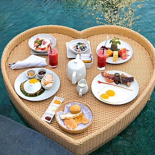 GLBMXDD Bandeja Flotante de ratán para Piscina, Mesa Flotante para Bar, Bandeja Flotante para Piscina para Comida, Bebidas y Aperitivos, Adecuada para Fiestas en la Piscina y Ocio RoundApricot-24in