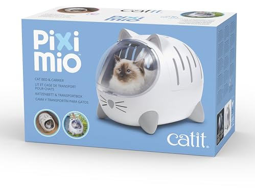 Catit PIXI Mio 2-in-1 Transportbox und Katzenbett für Katzen | Katzenbox | Optimaler Luftaustausch, Sicherheitsschloss, Ergonomischer Tragegriff, Geeignet für Tierarztbesuche & Reisen, Weiß