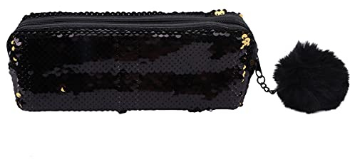 Meerjungfrauen Federmäppchen mit Pailletten für Erwachsene Damen Schwarz | Polyester mit Sequin Oberfläche, Glatter Reißverschluss, Einzelne Fächer, 1 Stück, Staubdicht