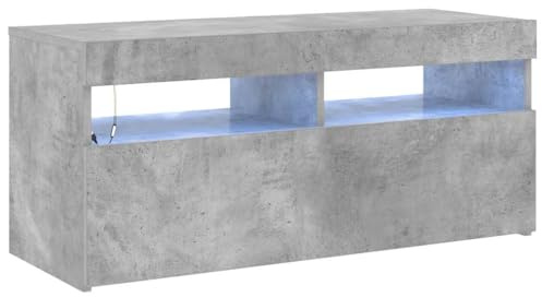 Meuble TV Blanc avec Lumières LED RVB Support de Console Multimédia 120 Cm Centre de Divertissement en Bois D'ingénierie avec étagères pour Lecteur DVD TV (Gris béton #08)