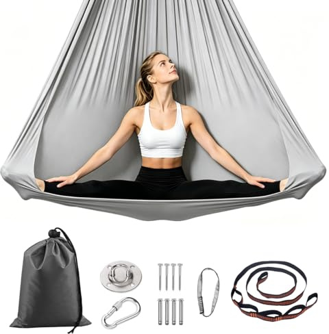 Aerial Yoga Hängematte Set, Aerial yogas Swing Air Fliegen, Yoga-Schaukel Schaukel Hammock Swing 200 Kg Max mit Verlängerungsgurt, Karabiner, Zubehör, Anti-Gravity-Übungen (150x280CM)