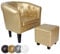 𝗠𝗜𝗔𝗗𝗢𝗠𝗢𝗗𝗢® Chesterfield Sessel mit Hocker - aus Holz und Kunstleder, Kupfernieten, Farbwahl - Loungesessel inkl. Sitzhocker, Clubsessel, Armsessel, Cocktailsessel, Wohnzimmer Möbel (Gold)