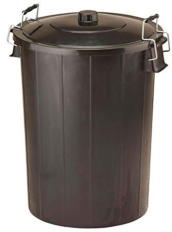 80L Litre Black Plastic Kitchen & Garden Rubbish Outdoor Waste Bin | Clip on Lid to keep odours out and pests away